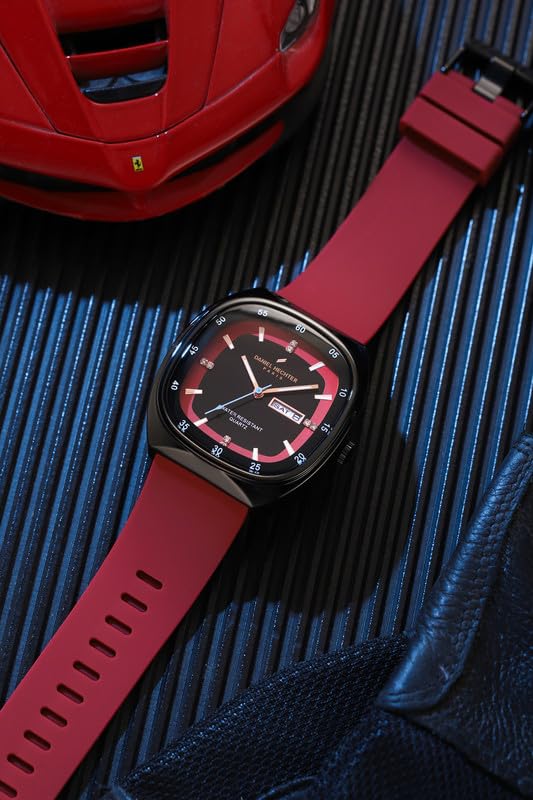 Image of Daniel Hechter Paris Bercy Collection Analog Quartz Watch for Men with Square Dial, Day-Date Display, Crystal Hour Markers and Silicone Strap - DHM1053