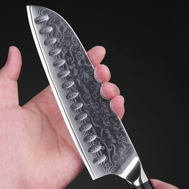 Miniatura 6 de Cuchillo de corte de carne de chef de 7 pulgadas, cuchillos Santoku de 67 capas, cuchillo de cocina de acero de Damasco, afilado para tratar con