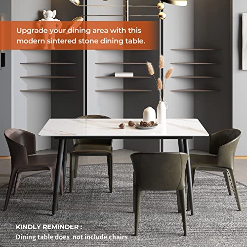 Dining Table 55" Rectangular White Kitchen Table With Sintered Stone Table Top And Metal Legs Modern Dinner Table For Dining Room #TOP2