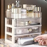 Acrylic Makeup Organizer for Vanity,Cosmetic Display Cases with 3 Drawers and 1 Tray,Stackable Countertop Cosmetics Storage,for Makeup Brush,Hair Accessories,Lipstick and Jewelry,Skincare