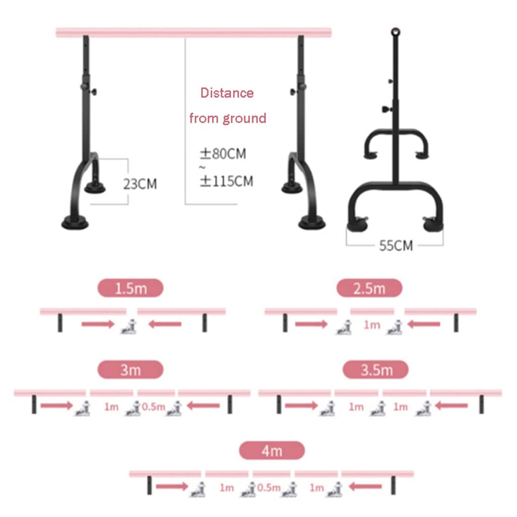 Sbarra Danza Classica Asta da Balletto Mobile in Acciaio, Altezza Regolabile 80-115 cm, Forte Ventosa con Elevata capacità di carico (Size : 3M/9.8FT)
