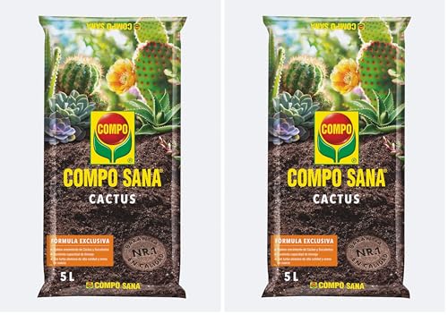 Compo Sana Substrato para Cactus y suculentas con 8 semanas de abono para Todas Las Especies de Cactus y suculentas, Substrato de Cultivo, 5 L, 37x23x5.5 cm, 1122106011 (Paquete de 2)
