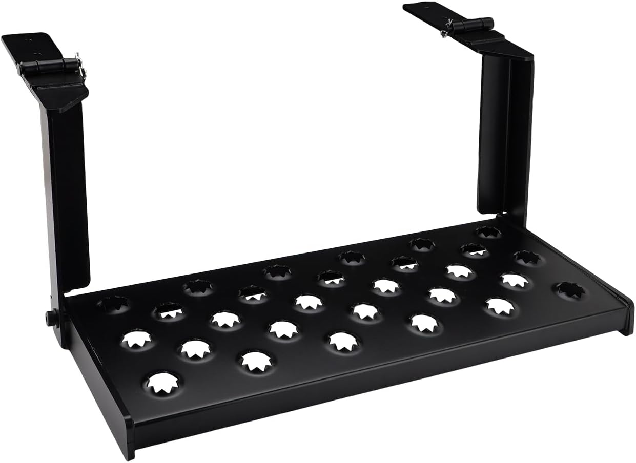 26" W Folding Large Trailer Stair with Quick Release Pins, Hinged RV Step with Hardware for Campers Trucks Entry Platform Ladder - Heavy Duty Punch Plate Non-Slip 350 lb. Capacity