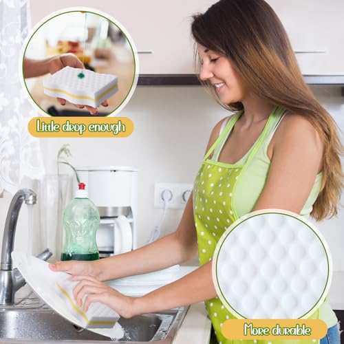 Image of SiliFine 60 Pack Magic Extra Durable Sponge Eraser 3 Layer Density Cleaning Pads in Bulk Thick More Lasting Sponge Eraser for Bathroom Kitchen Floor Bathtub Toilet Cleaner(Yellow and White)