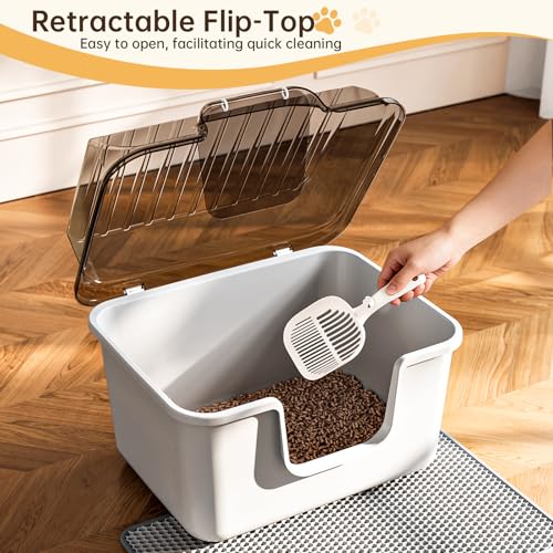 Caja sanitaria grande para gatos con tapa y base, plástico miniatura 3