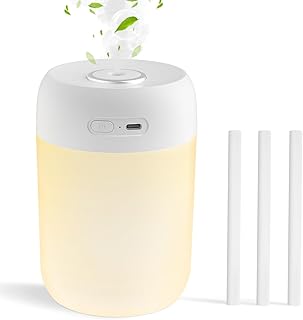 Sans fil Veilleuse Mini Humidificateur d'air Chambre 650 ml pour Chambre à Coucher,Chambre Bebe,Plantes, 15H lonue Durée 28 dB Silencieuse (Lumière Chaude)