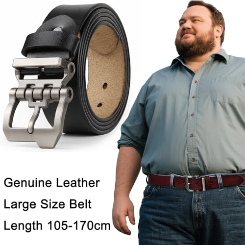 JingHao Belts for Men Big and Tall,Mens Belt Leather for Casual Jeans Dress Work All Size 28"-64" Black Brown Width 1.45"