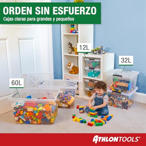 Miniatura 8 de Athlon Tools 4 Cajas De Almacenamiento De 12.5 L Con Tapa, Aptas Para Alimentos, Clips De Cierre, Caja De Plástico 100 Transparente, Cajas De Ropa Apilables
