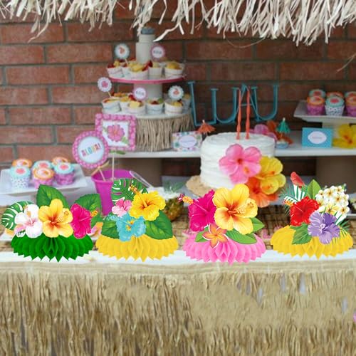 Image of Hawaiian Hibiscus Flowers Honeycomb Centerpieces 12PCS Luau Party Table Decoration Tropical Aloha Table Centerpieces Hawaii Party Decor for Tables Summer Holiday Party Supplies