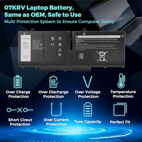 Image of 07KRV Battery Replacement for Dell Latitude 5530 5430 Precision 3570 P137P P104F Y86WG M69D0 P137G004 P137G005 P137G006 H4PVC 078FWY 4FVJG 3625mAh 58Wh 15.2V Li-Polymer