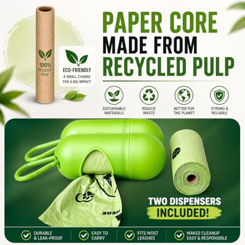 Image of Doggy Poop Bags Biodegradable with Dispenser (1440 Bags) Eco-friendly Dog Waste Pickup Bags Landfill-friendly Refill Rolls Cat Waste Bags (Green, 72 Rolls, Unscented)