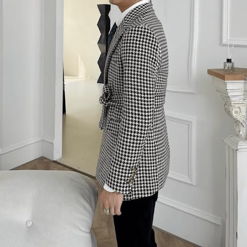 Mens Houndstooth Grid Plaid Check Blazer Business Dress Slim Fit Tweed Jacket Winter Coat3