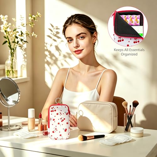 Image of KJQJLY 2 Pack Portable Tampon Organizer Bag Tampon Holder & Storage Case with Zipper for Travel, Discreet Period Bag for Purse, Waterproof Feminine Products Pouch for Women (Strawberry&Cherry)