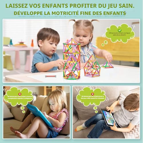 Funifinds 161 Pièces Blocs de Construction Magnétique 3D Jouet de Puzzle Jeux de Construction avec Bâtons Magnétique Colorés pour Les Filles et Garçons de Plus de 4 Ans – vue 2