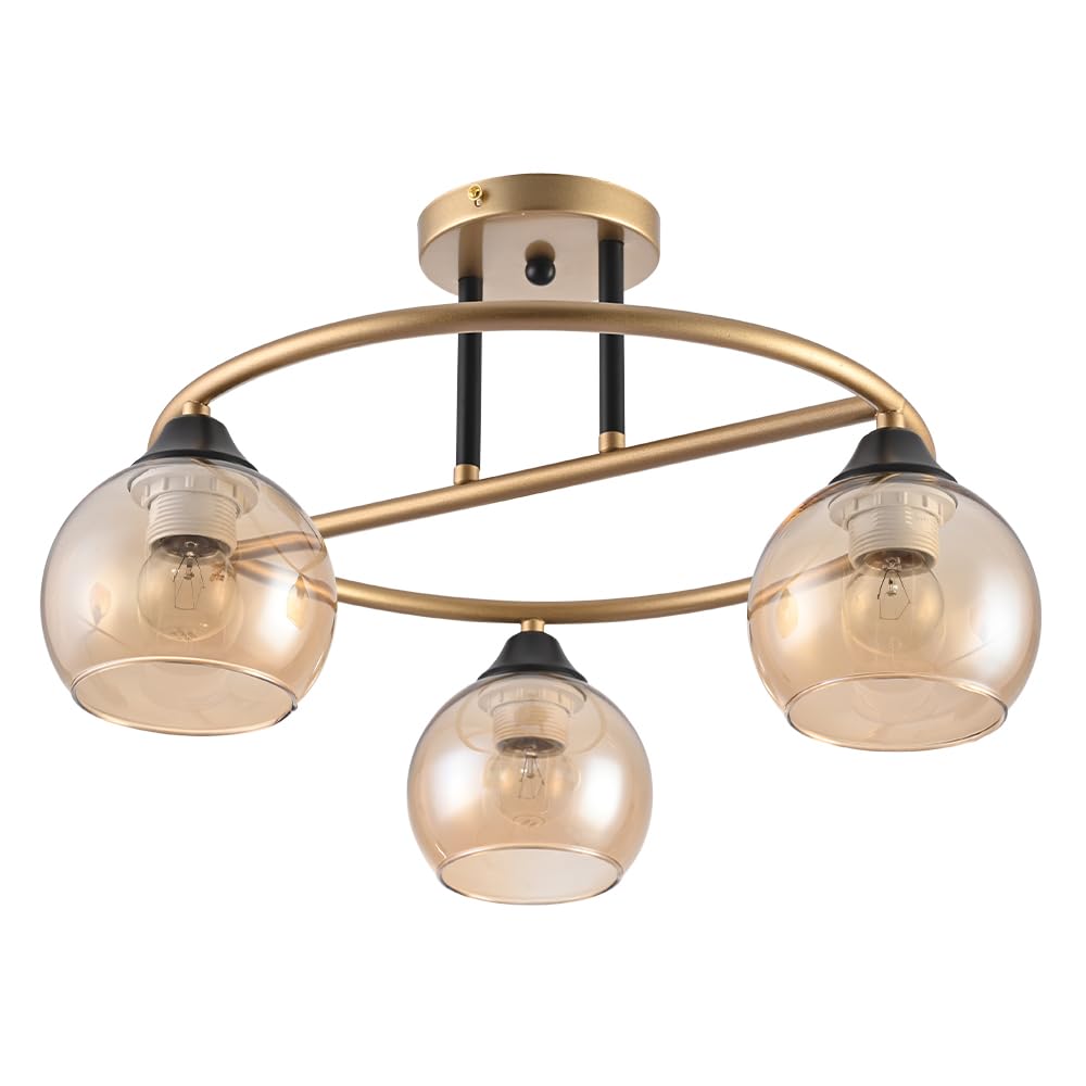 Tekled Black Orbit Harmony & Gold Ceiling Light | E27 Bulb Base | Industrial-Modern Blend Semi-Flush Mount Lighting Fixture | For Living Rooms Dining Halls Hallways | 3 Globe (Bulb Not Included)