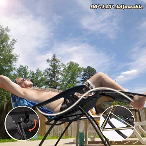 Patio Lounge Chair Chaise Recliner Outdoor Folding Adjustable Heavy Duty Zero Gravity Chair With Cup Holder And Pillows For Patio, Pool, Beach, Lawn, Deck, Yard - Black #TOP3