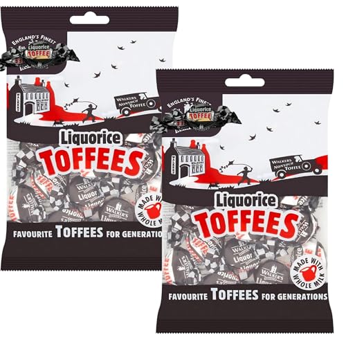 WALKERS NONSUCH Liquorice Toffees Traditional British Chewy Sweets Rich Liquorice Flavour Individually Wrapped 150g 2 Pack
