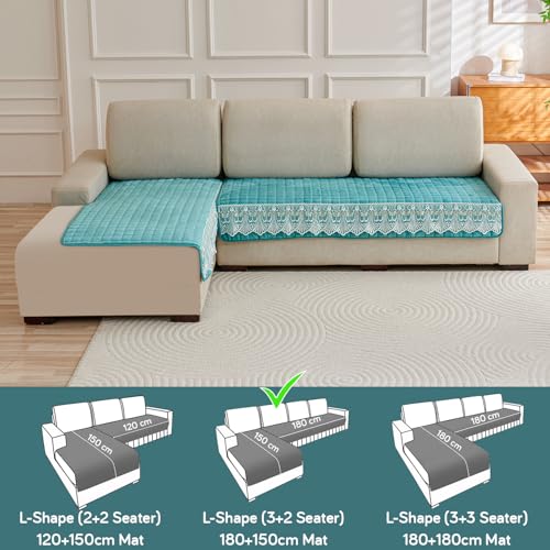 Image of HOKIPO Bellelace Velvet Sofa Cover L Shape 5 Seater Mat, 3+2, Teal