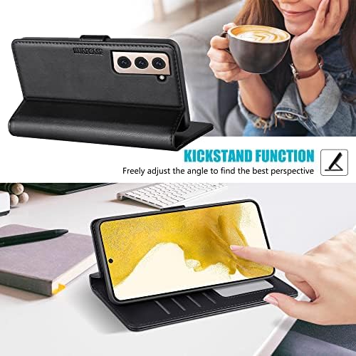 Kuafcase for Samsung S22 Case, Wallet Leather Flip Case with Card Holder Slots Magnetic Closure Kickstand Shockproof Protective Phone Case for Samsung Galaxy S22 5G - Black