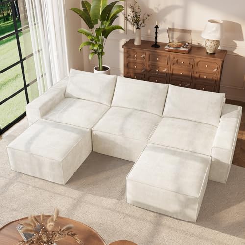 Image of Vesgantti 114 inch Boneless Modular Sectional Sofa, Modern U Shaped 5 Seater Couch with 2 Ottoman & Deep Seat, Convertible Chenille Cloud Couches for Living Room, No Assembly Required, Beige
