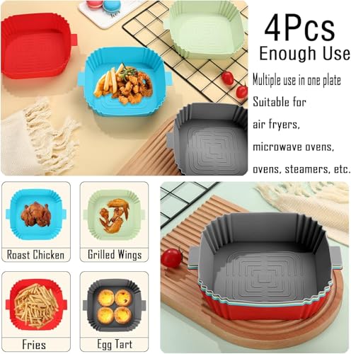 Image of Silicone Air Fryer Liners,LYHOLKEER 4Pcs 7.6inch Square Airfryer Silicone Liners Reusable for 3-6QT Air Fryer,Replacement Of Flammable Parchment Paper,Food Safe,Easy to Clean,Air Fryers Accessories