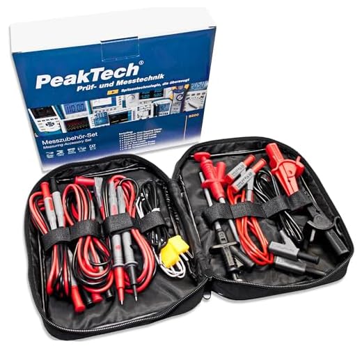Peak Tech P 8200 - Juego de medición todo en uno, set accesorios medida, para multímetros y fuentes, rango electrónico, cables laboratorio, accesorios, conectores, a pilas - 14 piezas, incluye bolsa