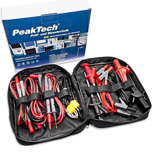 Peak Tech P 8200 - Jeu d'Accessoires de Mesure pour Multimètre Numérique, Câbles de Test, Câbles de Laboratoire, Cordons de Test, Pinces Crocodile - 14...