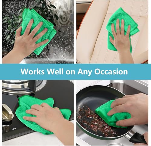 Image of HOMEXCEL Green Microfiber Cleaning Cloth, 8 Pack Cleaning Towels for Kitchen, Lint Free, Scratch-Free, Highly Absorbent, and Reusable Cleaning Rags for House, Window and Glass, Cars, 11.5 X11.5 inch
