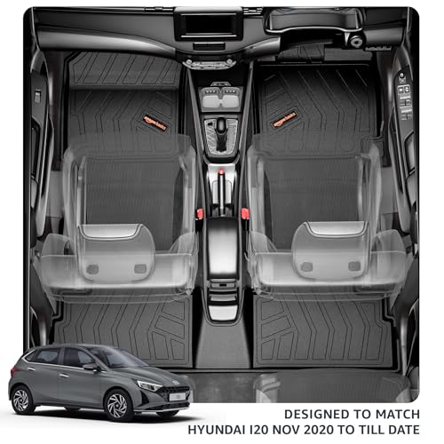 Image of Amazon Basics - 5D Car Floor Mats for Hyundai i20 (Nov 2020-Present, Black) | Custom Fit | All-Weather Protection| TPE