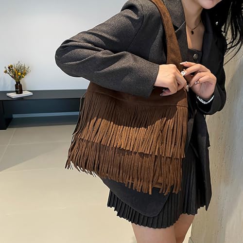 Sac à main souple multipoche avec compartiments multifonctions et détails glands - 7