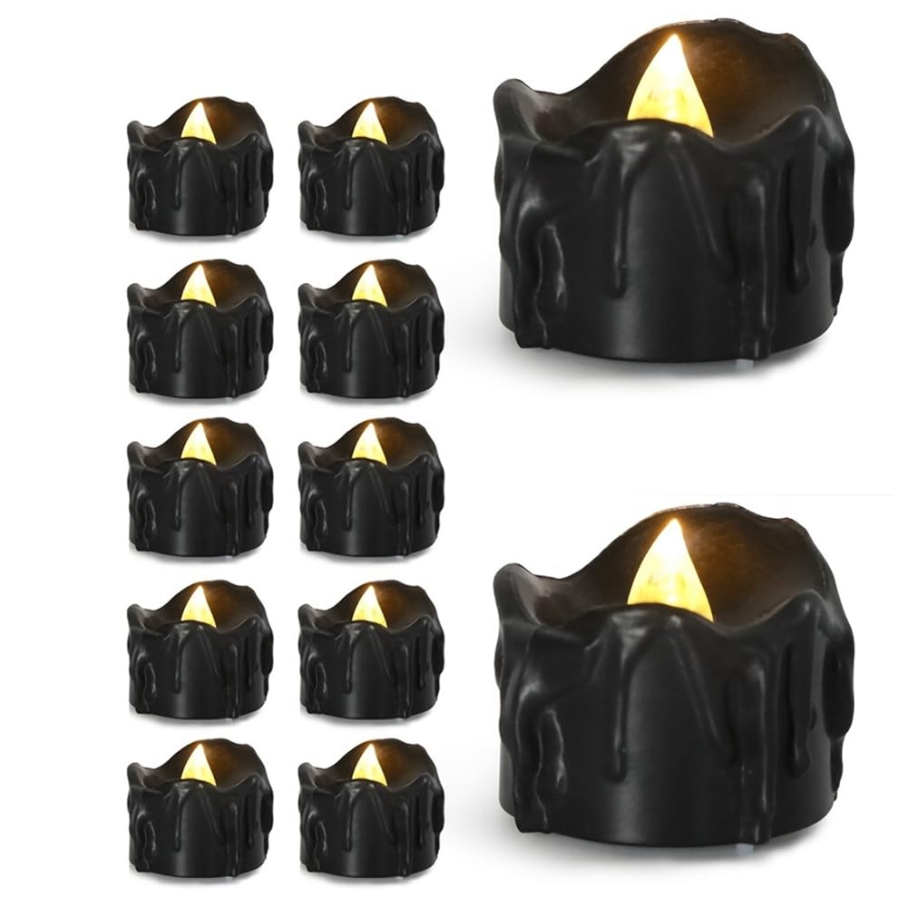 UDSKNV[KSL Electronic Candles 12pcs Set Battery Operated Flameless Black Tea Light for Halloween Wedding Party Decoration Lighting