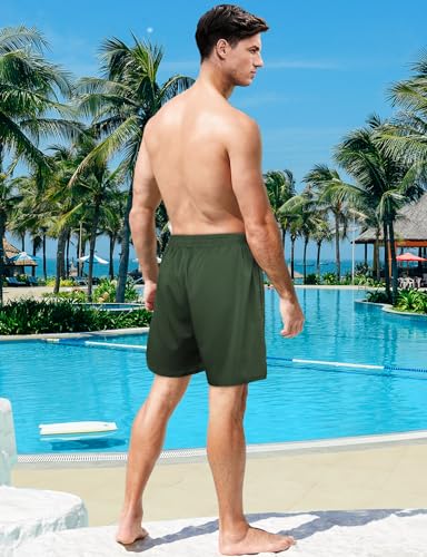 Buauty Mens Swim Trunks with Compression Liner 5 Inch Inseam Quick Dry Swim Shorts Mens Swimsuit Board Shorts with Pockets Army Green3