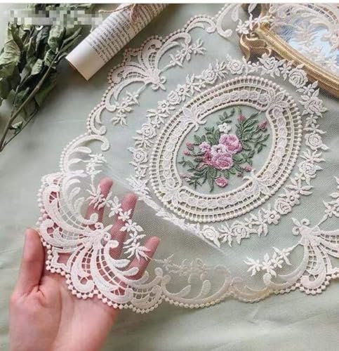 Image of 2Pack Retro Lace Placemats, French Crochet Doilies, Handmade Embroidered Table Mats, 12x16-in Beige Place Mats Cup Mat