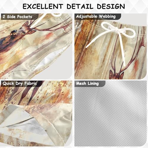 Boys Beach Board Shorts Watercolor Deer Elk Swim Trunk Teen Swimwear 8-16Y Multicolor3
