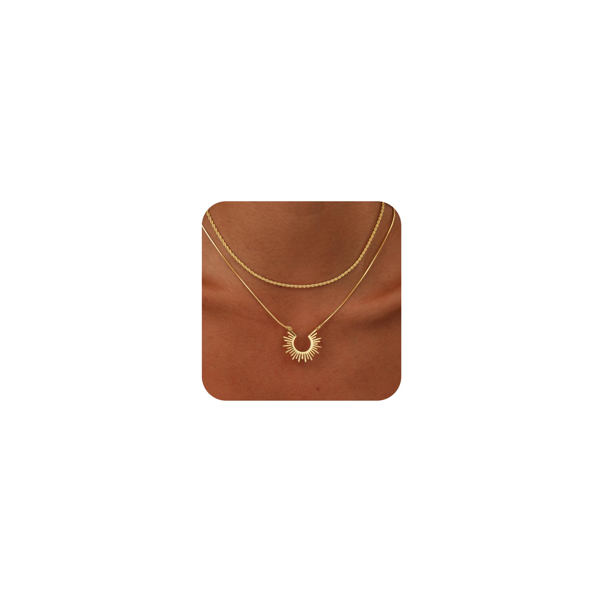 CHESKY Gold Necklaces for Women Trendy, 14k Gold Plated Necklace Stack Dainty Boho Pendant Charm Necklace Layered Necklace for Women Non Tarnish Gold Jewelry Sit Boho Beach Jewelry for Women Gifts Accessories