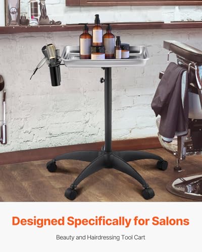 Image of VEVOR Stainless Steel Salon Tray, Adjustable Height Mayo Stand Medical Tray, Tattoo Tray Lab Cart with 2 Cups and Metal Ring for SPA, Clinic, Personal Care, Lab, Hospital, Dentistry