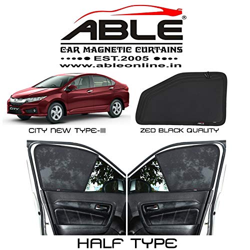 Able Zed Black Half Car Magnetic Sun Shade Curtains for Honda City Type-III Set of 4 Pcs (2011 to 2013 Model)