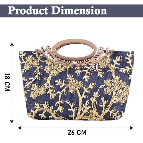 Image of Kuber Industries 2 Pcs Polyester Purse for Woman with Zip Closure | Gift Items for Women and Girls | Stylish Embroidered Ladies Purse | Kada Design - Blue