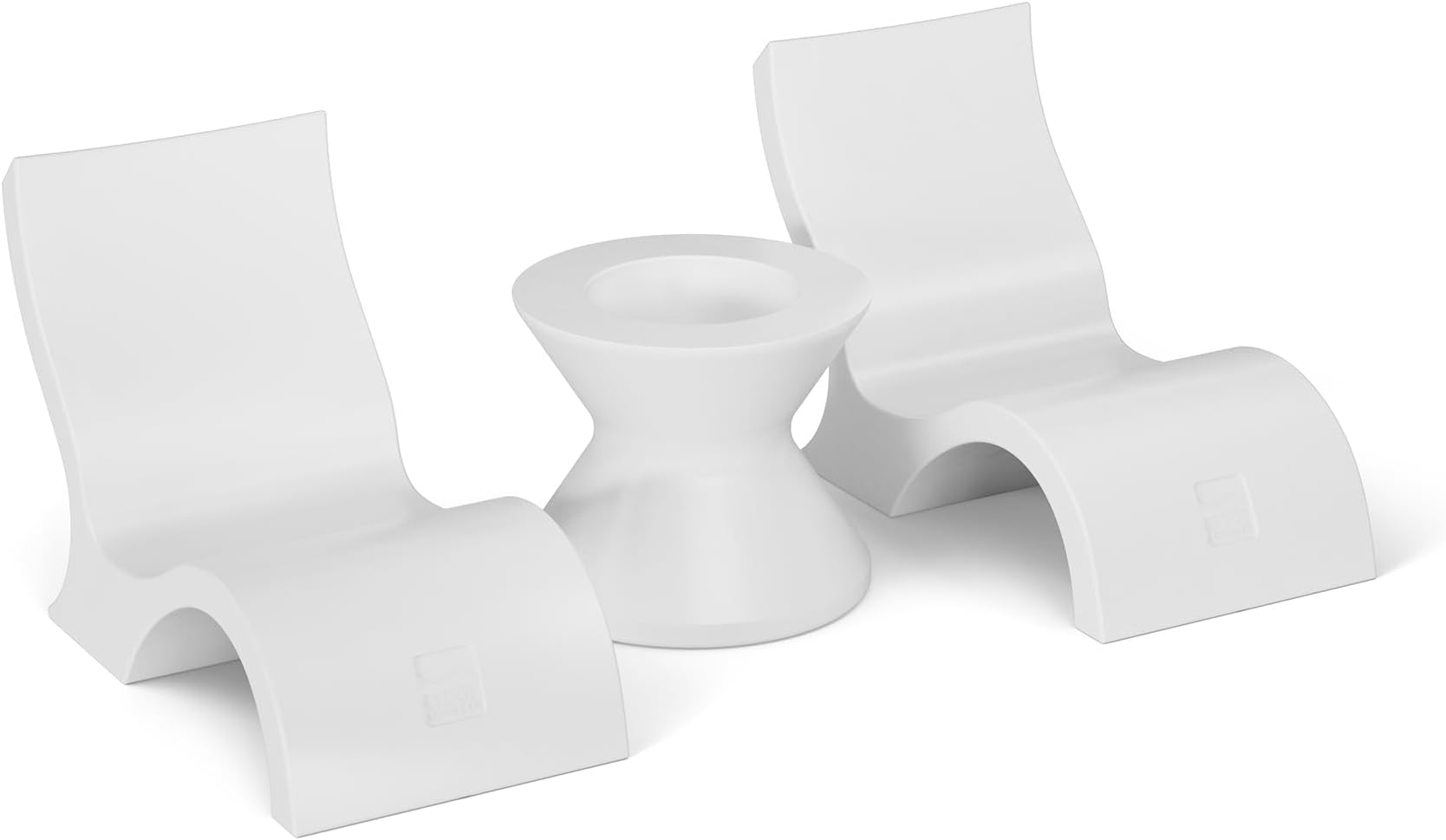 Signature Lowback Chair Set - Two Chairs - Ice Bin Side Table - in-Pool - On-Deck - Water Depths 0-9” - All Types - Resin Water Chairs - Pool, Sundeck, Outdoor Patio, No Lid Included