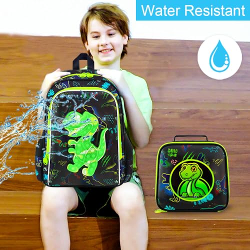 Image of CCJPX 3PCS Dinosaur Backpack for Boys, 16 inchKids Water Resistant Elementary Preschool Kindergarten School Bookbag with Lunch Box - Green