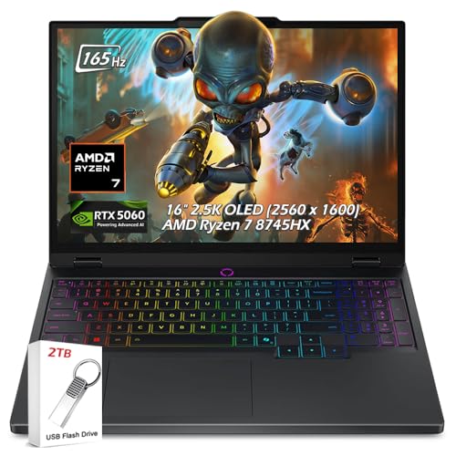 Image of Lenovo Legion Pro 5 Gaming Laptop - AMD Ryzen 7 8745HX - 16 inch WQXGA OLED 165Hz - NVIDIA GeForce RTX 5060 - 32GB RAM 1TB SSD - Backlit KB Wi-Fi7 Win11 - Eclipse Black - w /2TB USB Drive, W /GaLiMu