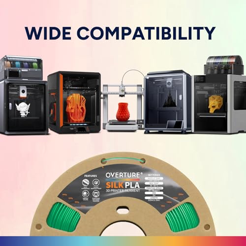 Image of OVERTURE Silk PLA Dual Color Filament 1.75mm, Bi-Color Shiny PLA Finish, Smooth & Glossy, 1kg Spool (2.2lbs), Ideal for Cosplay Jewelry & Home Decor (Silk Green-Silver)