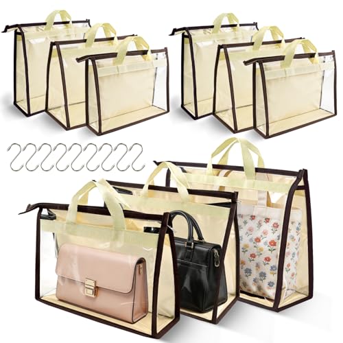 9-Pcs-Dust-Bags-for-Handbagswith-Zipper-and-Handle3-SizesBeige 9 Pcs Dust Bags for Handbags,with Zipper and Handle,3 Sizes,Beige - Image 1