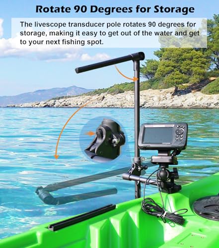 Image of Livescope Transducer Pole Mount for Kayak, Live Sonar Transducer Mount, Compatible with Garmin LVS34, Lowrance, Compatible with RAM Mounts C Size /1.5'' Double Socket Arm (Foldable Extension)