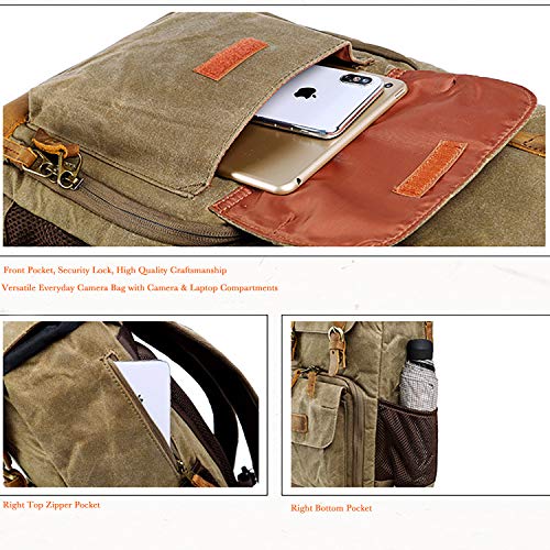 PERSUN Kamerarucksack Canvas Tasche Fotografie Rucksack Wasserdicht DSLR SLR Kamera Tasche Spiegellose Kamera und Laptop… – Bild 5