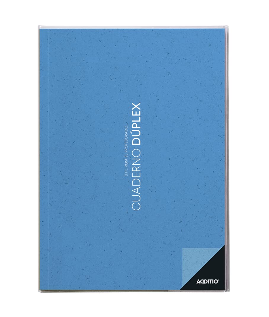 ADDITIO - Cuaderno Dúplex para el profesorado | Evaluación continua | Seguimiento del alumnado | Registro de asistencia por meses | Tamaño A4 | Español | Azul