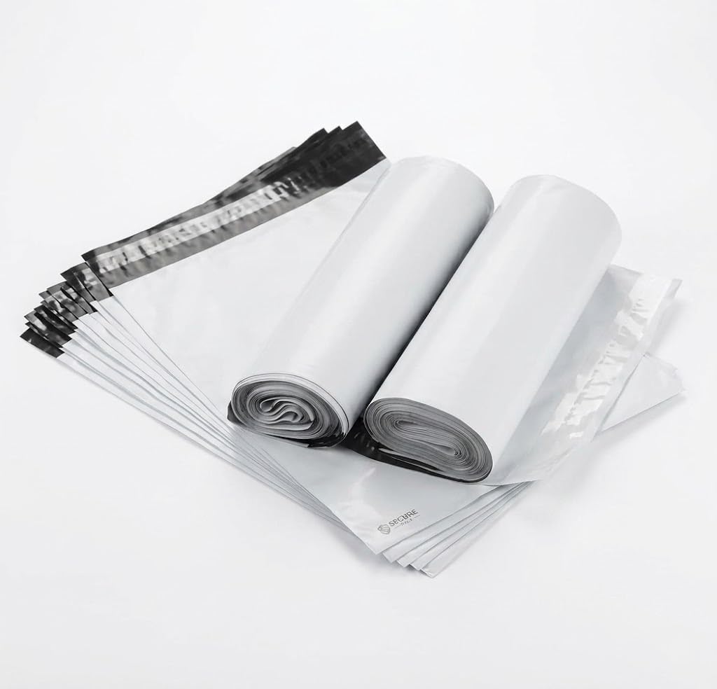 Bolsas para Envíos Autoadhesivos 32x40+5cm, 100 Unidades, Blancas, Impermeables e Resistentes, Plástico Reciclado, Sobres para envio de ropa y de embalaje(M 32X40+5CM)