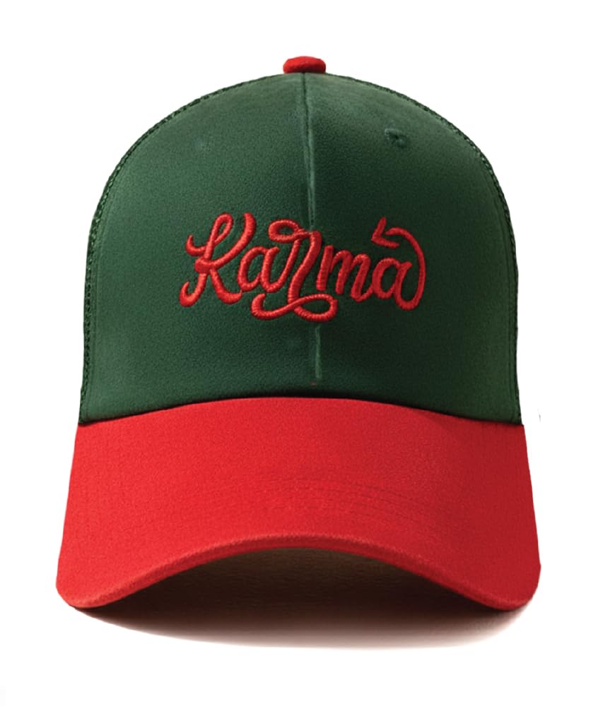 Deep Green & Maroon Suede Premium Baseball Cap with Karma Embroidery | Unique Artistic Font Design | Unisex Adjustable Casual Cap for Men & Women | Stylish Pre-Curved Brim | Durable Fashion Gift-image-10