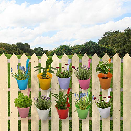 Hanging Flower Pots Planter Buckets For Railing Garden Patio Fence Balcony Home Decoration (10 Pack 5.2", 10 Colors) #TOP2