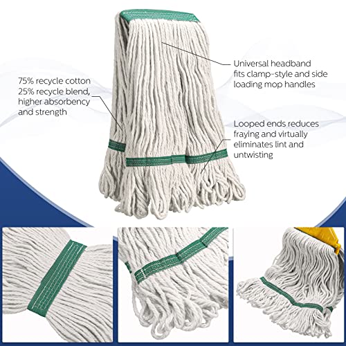 Image of Eccliy 6 Pack Commercial Mop Heads Replacement Heavy Duty 18 oz Loop End Cotton String Wet Mop Refills Washable Absorbent Reusable for Industrial Home Tile Wood Concrete Floor (White,Green)